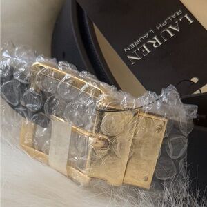 NWT Lauren Ralph Lauren Gold Buckle Black Belt